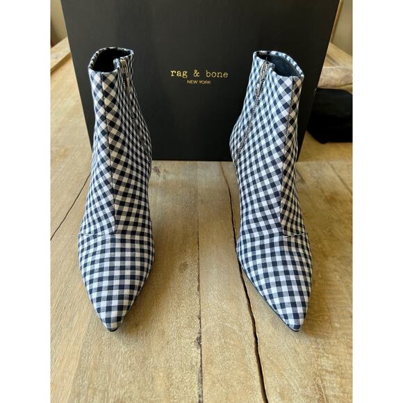 RAG & BONE Gingham Beha Boots - NIB - Size 38 1/2 - Navy/White - Picture 1 of 5